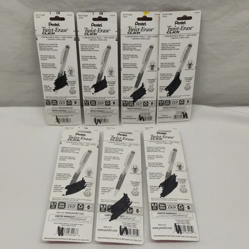 Bulk Buy 7pc Pentel Twist Erase Fine‎ Click #2 Mechanical Pencil Lead/Erasers